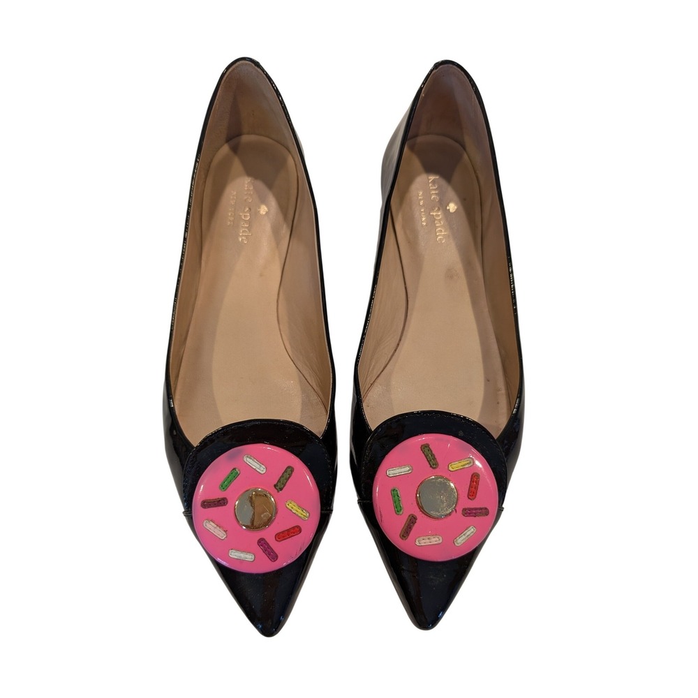 Kate Spade New York Black Patent Leather Shoes Pointed Toe Flats Size 8 RARE